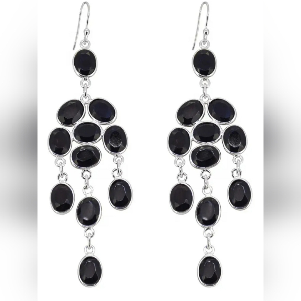 Sterling Silver Dangle Black Onyx Earrings